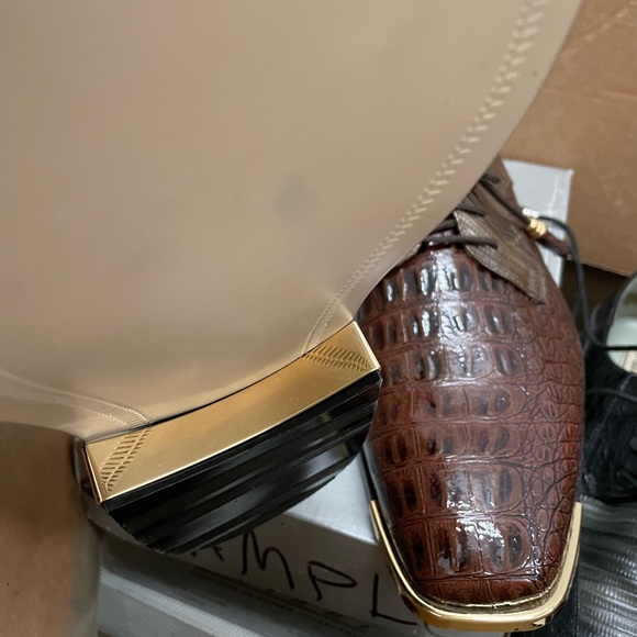 Men’s sz 12 Brown Two-Tone Snake, Gator & Gold Lemon Peppa Steppas - Picture 5 of 7